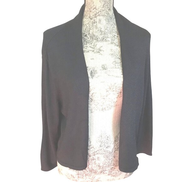 EILEEN FISHER Women Black Italian Yarn Cardigan Shawl  Open Front M Lagenlook - Picture 1 of 4